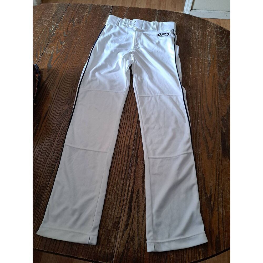 Adult Small Rawlings Semi Relaxed White Blue Stripe Baseball Pants Double Snap